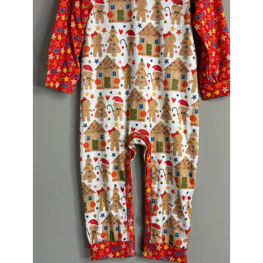 Pete & Lucy Gingerbread‎ Romper Unisex Infant 18-24 Months White Red Christmas